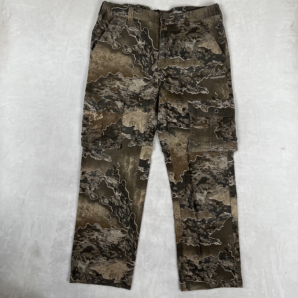 Realtree Cargo Pants Mens Medium Brown Camo Stretch Canvas Elastic Waist